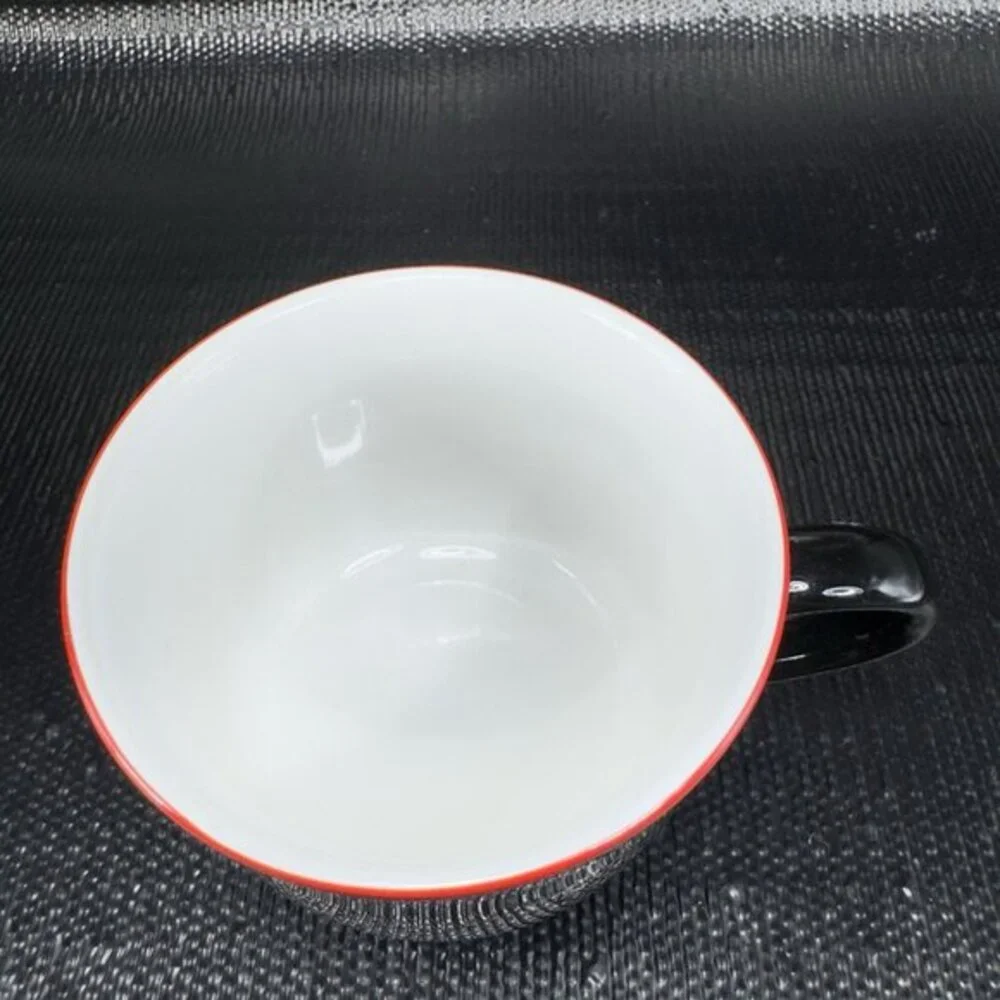 Ranmaru Tuxedo Japan Ceramic Stoneware Teacup And Saucer Set Black Red White VTG